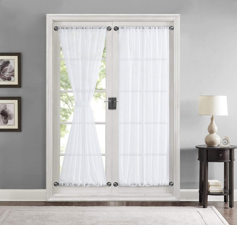 HLC.ME French Door Curtains Set of 2 - Sheer Voile French Door Patio Sidelight Window Treatment Curtain Panels with Tieback for Doors - 2 Panels (White, 54 W x 72 L) - Image 1